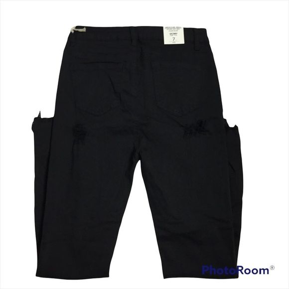 NWT American Bazi Skinny High Rise Jeans Black Sz 7 Distressed Destroyed - Picture 2 of 13